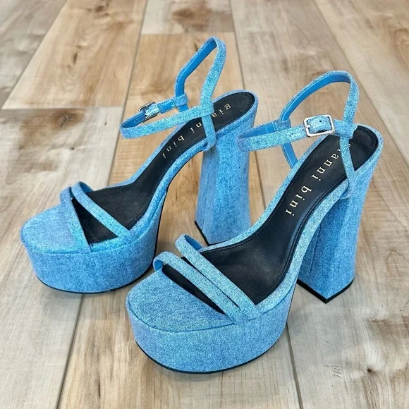 ๐CCO๐ NWT Gianni Bini Platform Ankle Strap Open Toe Sandals Heels Blue 8 1/2 - Picture 3 of 16